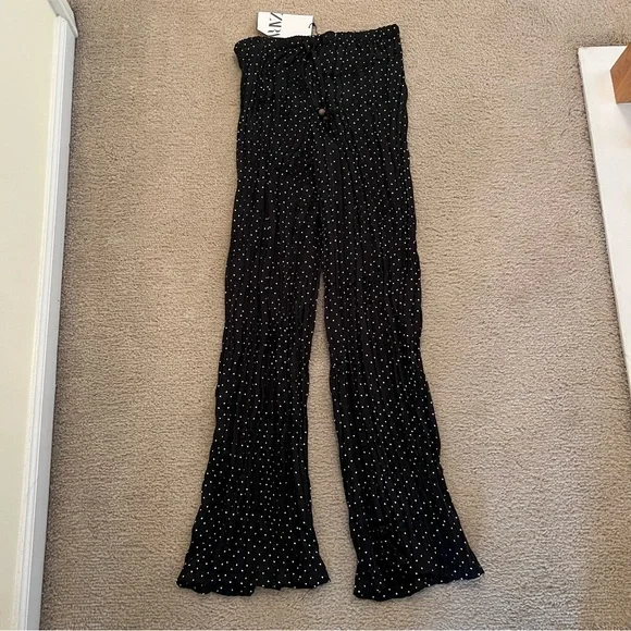 Zara Dotted Wrinkle Effect Wide Leg Pants Polka Dot Pleated Trousers sz Small - Picture 4 of 6